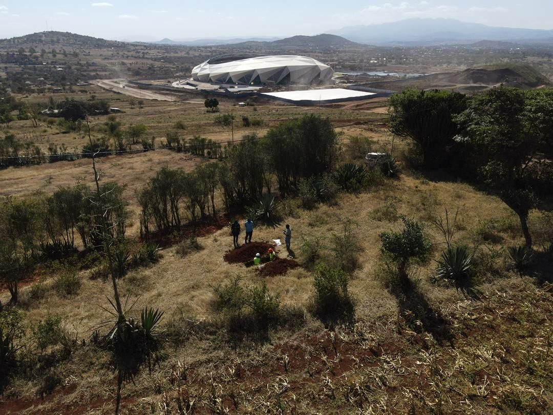 Aerial geotechnical investigation site near the New Stadium, Arusha