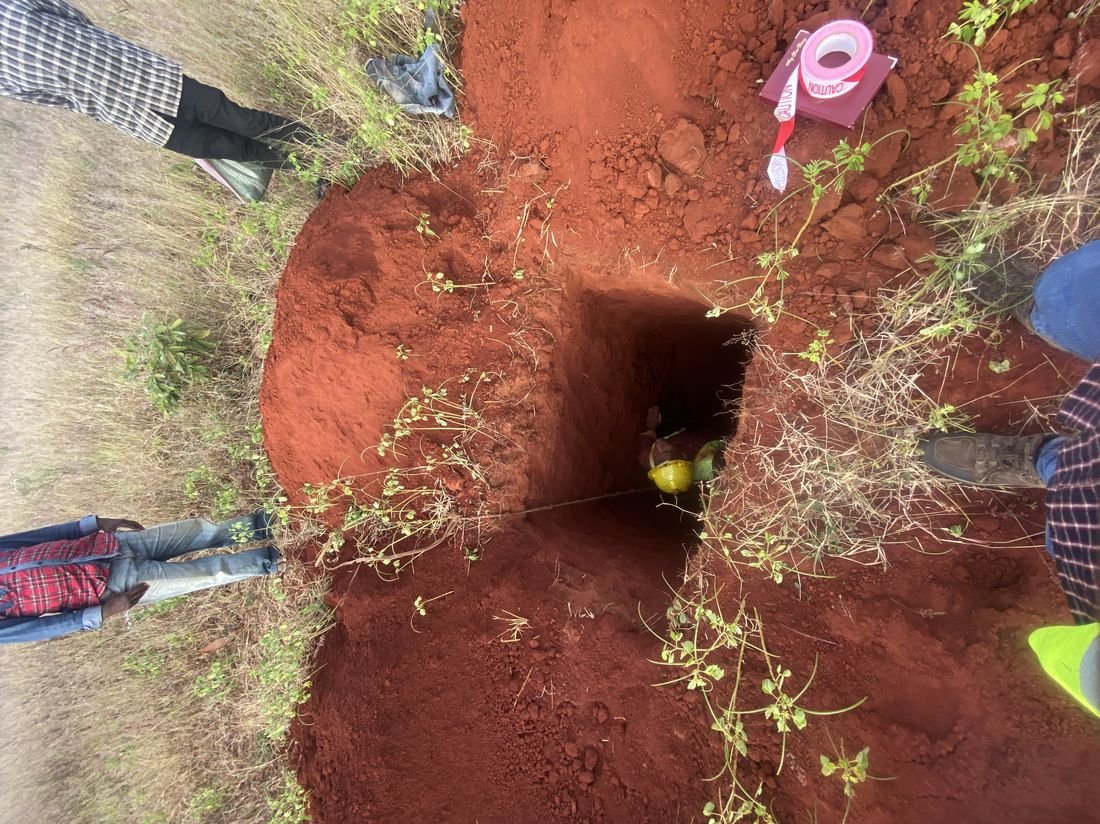 Deep trial pit excavation during geotechnical investigation