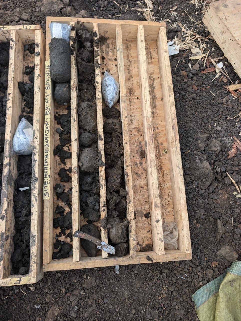 Labeled soil core samples collected for laboratory testing
