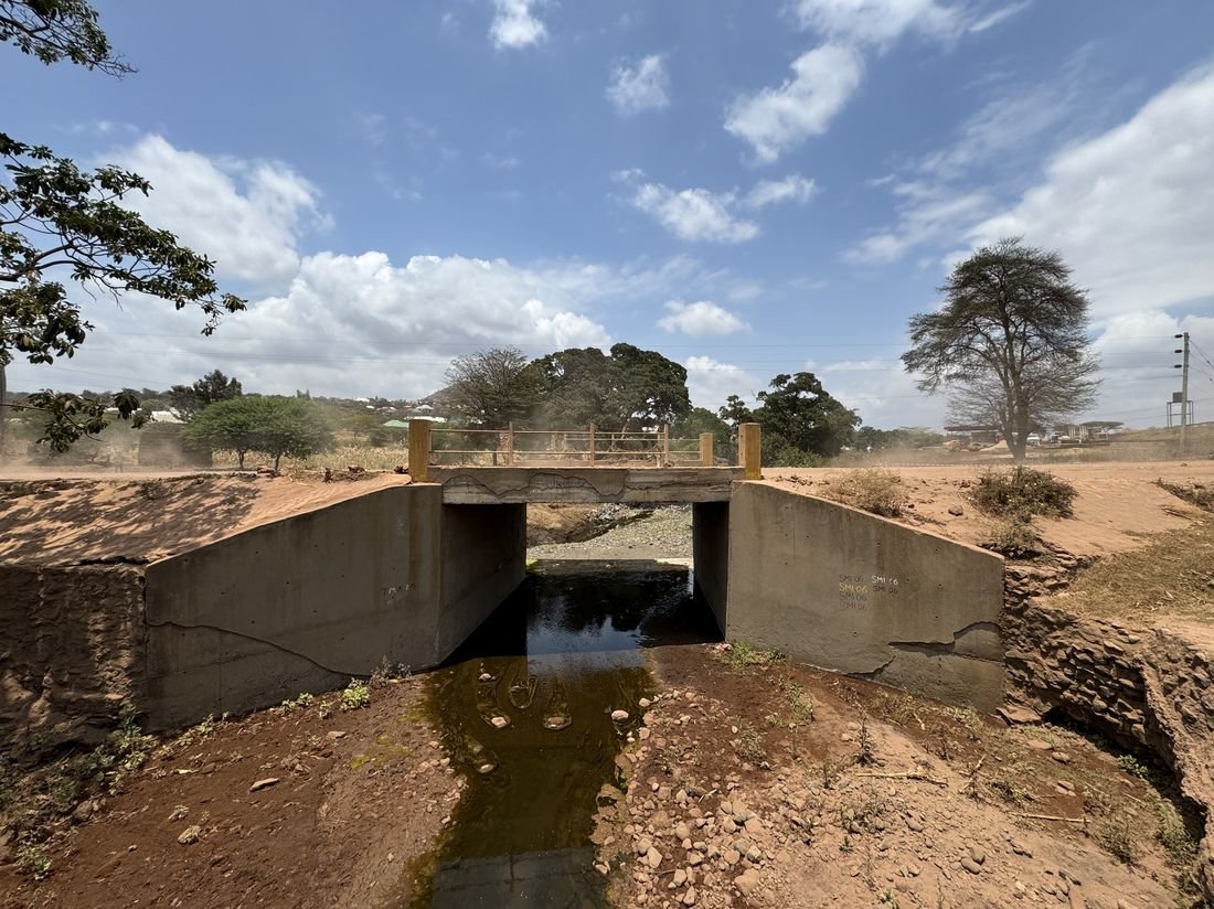 Completed concrete bridge structure