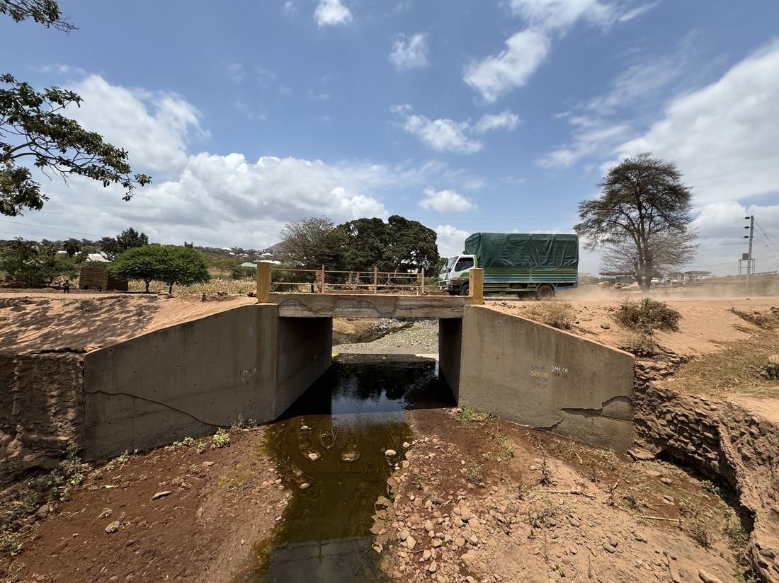 Completed concrete bridge structure